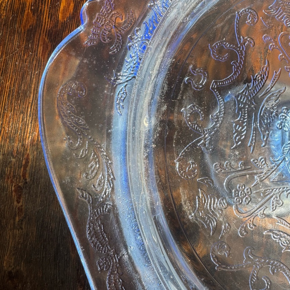 1970S PASTEL BLUE RECOLLECTION INDIANA GLASS PEDESTAL CAKE PLATE MADRID 4763 MIB - Picture 4 of 4
